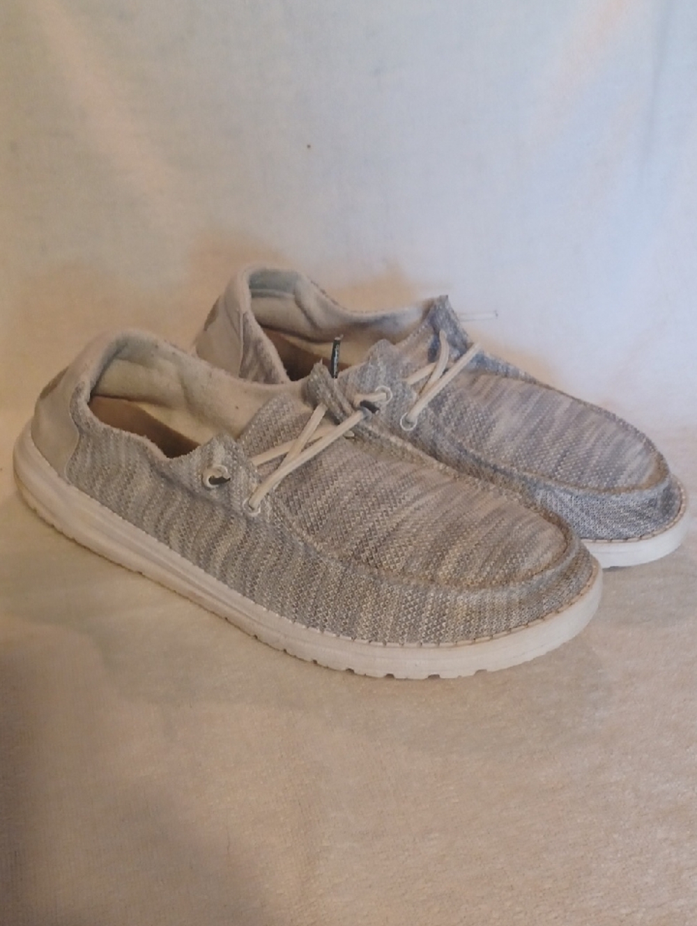 Hey Dude Women’s Light Gray Knit Boat Shoes Wendy Sox Size 12